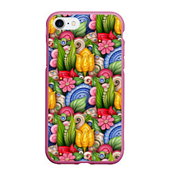 Чехол iPhone 7/8 матовый Тюльпаны объемные листья и цветы