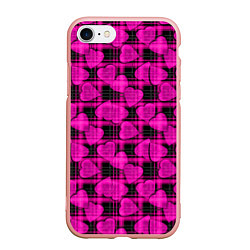 Чехол iPhone 7/8 матовый Black and pink hearts pattern on checkered, цвет: 3D-светло-розовый