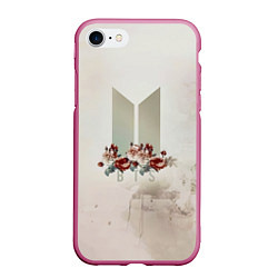 Чехол iPhone 7/8 матовый BTS Logo And Flowers, цвет: 3D-малиновый