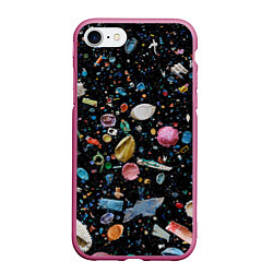 Чехол iPhone 7/8 матовый Космический мусор, цвет: 3D-малиновый