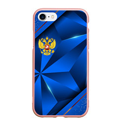 Чехол iPhone 7/8 матовый Герб РФ на синем объемном фоне, цвет: 3D-светло-розовый