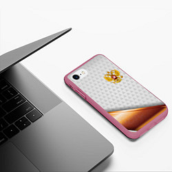 Чехол iPhone 7/8 матовый Герб РФ с золотой вставкой, цвет: 3D-малиновый — фото 2