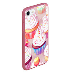 Чехол iPhone 7/8 матовый Много сладких капкейков, цвет: 3D-малиновый — фото 2