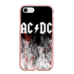 Чехол iPhone 7/8 матовый AC DC огонь-пламя, цвет: 3D-светло-розовый