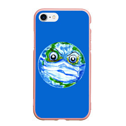 Чехол iPhone 7/8 матовый Злая планета Земля в маске, цвет: 3D-светло-розовый