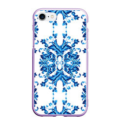 Чехол iPhone 7/8 матовый Гжель синие цветы, цвет: 3D-сиреневый