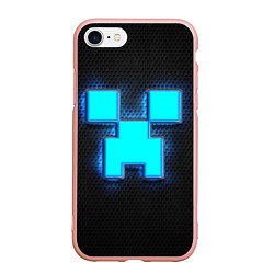 Чехол iPhone 7/8 матовый Minecraft Creeper - neon, цвет: 3D-светло-розовый
