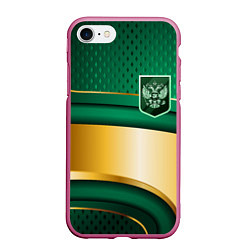 Чехол iPhone 7/8 матовый Герб России на зеленой абстракции, цвет: 3D-малиновый