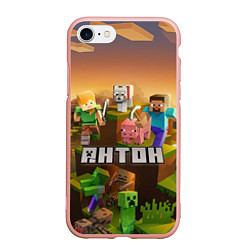 Чехол iPhone 7/8 матовый Антон Minecraft, цвет: 3D-светло-розовый
