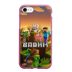 Чехол iPhone 7/8 матовый Вадим Minecraft, цвет: 3D-малиновый