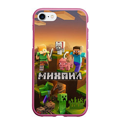 Чехол iPhone 7/8 матовый Михаил Minecraft, цвет: 3D-малиновый