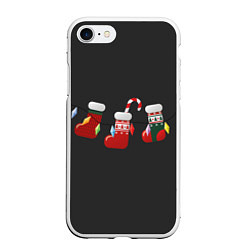 Чехол iPhone 7/8 матовый Новогодняя композиция - Черный фон, цвет: 3D-белый