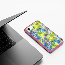 Чехол iPhone 7/8 матовый Цветочный узор Голубой и Лайм, цвет: 3D-малиновый — фото 2