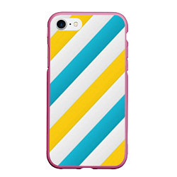 Чехол iPhone 7/8 матовый Желтые и синие полосы, цвет: 3D-малиновый