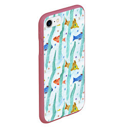 Чехол iPhone 7/8 матовый Детский рисунок рыбки акварель, цвет: 3D-малиновый — фото 2