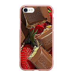 Чехол iPhone 7/8 матовый Клубника и шоколад Рошен, цвет: 3D-светло-розовый