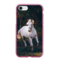 Чехол iPhone 7/8 матовый Скачущая белая лошадь, цвет: 3D-малиновый