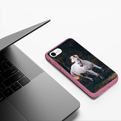 Чехол iPhone 7/8 матовый Скачущая белая лошадь, цвет: 3D-малиновый — фото 2