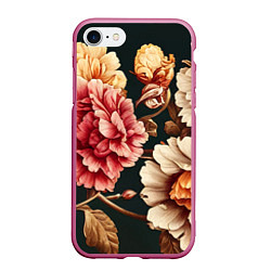 Чехол iPhone 7/8 матовый Цветы в стиле рококо, цвет: 3D-малиновый