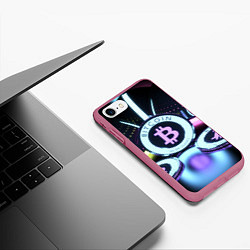 Чехол iPhone 7/8 матовый Неоновый светящийся биткоин, цвет: 3D-малиновый — фото 2