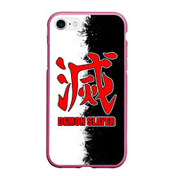 Чехол iPhone 7/8 матовый Demon Slayer - красный логотип истребителя, цвет: 3D-малиновый