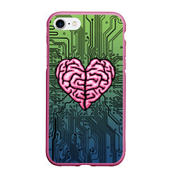 Чехол iPhone 7/8 матовый Heart brain chip, цвет: 3D-малиновый
