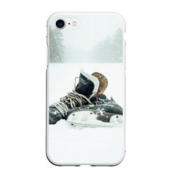 Чехол iPhone 7/8 матовый Хоккейные коньки, цвет: 3D-белый