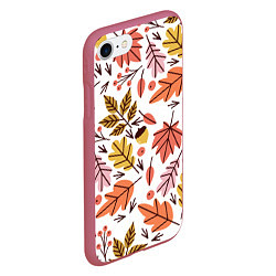 Чехол iPhone 7/8 матовый Осенний паттерн - листья, цвет: 3D-малиновый — фото 2