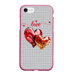 Чехол iPhone 7/8 матовый Love - сердечки, цвет: 3D-малиновый