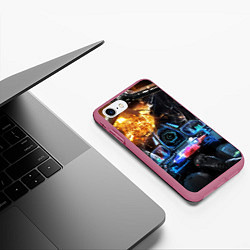 Чехол iPhone 7/8 матовый Космическая схватка из кабины пилота, цвет: 3D-малиновый — фото 2