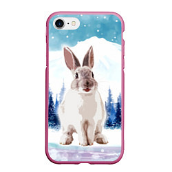 Чехол iPhone 7/8 матовый Кролик в зимнем лесу, цвет: 3D-малиновый
