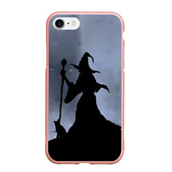 Чехол iPhone 7/8 матовый Halloween - силуэт ведьмы с котом