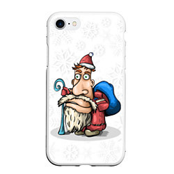 Чехол iPhone 7/8 матовый Дед Мороз спешит с подарками на фоне снежинок