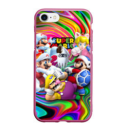 Чехол iPhone 7/8 матовый Super Mario - Gaming aesthetics - Collage, цвет: 3D-малиновый