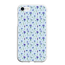 Чехол iPhone 7/8 матовый Синие и фиолетовые цветы на голубой клетке