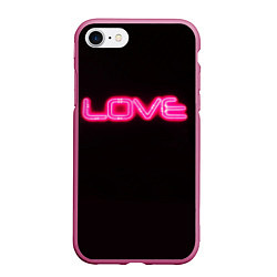 Чехол iPhone 7/8 матовый Love - неоновая надпись, цвет: 3D-малиновый