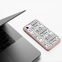 Чехол iPhone 7/8 матовый Черно белый рождественский текстовый узор, цвет: 3D-светло-розовый — фото 2
