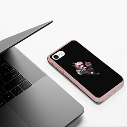 Чехол iPhone 7/8 матовый Бакуго Кацуки - черный фон, цвет: 3D-светло-розовый — фото 2
