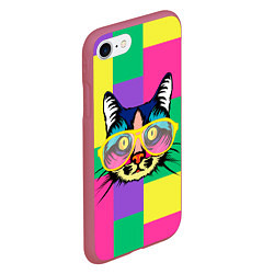 Чехол iPhone 7/8 матовый Кот в стиле поп-арт, цвет: 3D-малиновый — фото 2