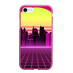 Чехол iPhone 7/8 матовый Синтвейв рассвет, цвет: 3D-малиновый