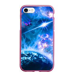 Чехол iPhone 7/8 матовый Космос - планета и яркая звезда, цвет: 3D-малиновый