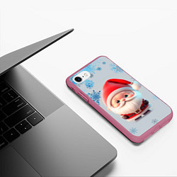 Чехол iPhone 7/8 матовый Дед мороз и много снежинок, цвет: 3D-малиновый — фото 2