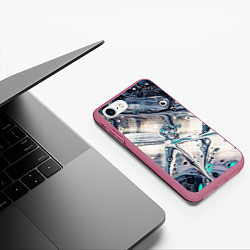 Чехол iPhone 7/8 матовый Абстрактное жидкое белое и синее стекло, цвет: 3D-малиновый — фото 2