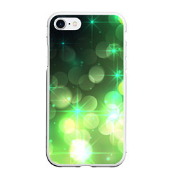 Чехол iPhone 7/8 матовый Неоновый зеленый блеск и черный фон, цвет: 3D-белый
