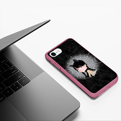 Чехол iPhone 7/8 матовый Аниме Уэнздей Аддамс с ушками на фоне паутины, цвет: 3D-малиновый — фото 2