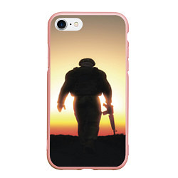 Чехол iPhone 7/8 матовый Солдат на закате, цвет: 3D-светло-розовый