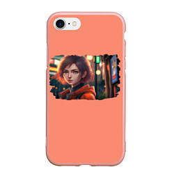 Чехол iPhone 7/8 матовый Девушка на фоне улицы - аниме арт, цвет: 3D-светло-розовый