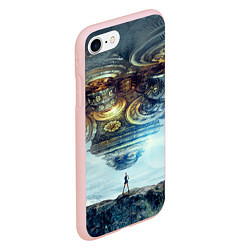 Чехол iPhone 7/8 матовый Космический корабль и девушка, цвет: 3D-светло-розовый — фото 2