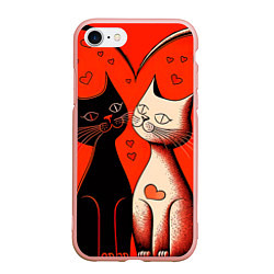 Чехол iPhone 7/8 матовый Влюблённые кошки на красном фоне