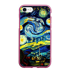 Чехол iPhone 7/8 матовый Винсент ван Гог, звездная ночь, цвет: 3D-малиновый